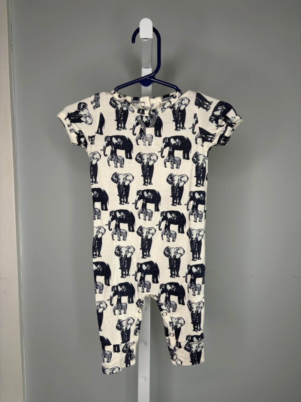 Kate Quinn Elephant Print Baby Romper 0-3M Cream Navy Modal